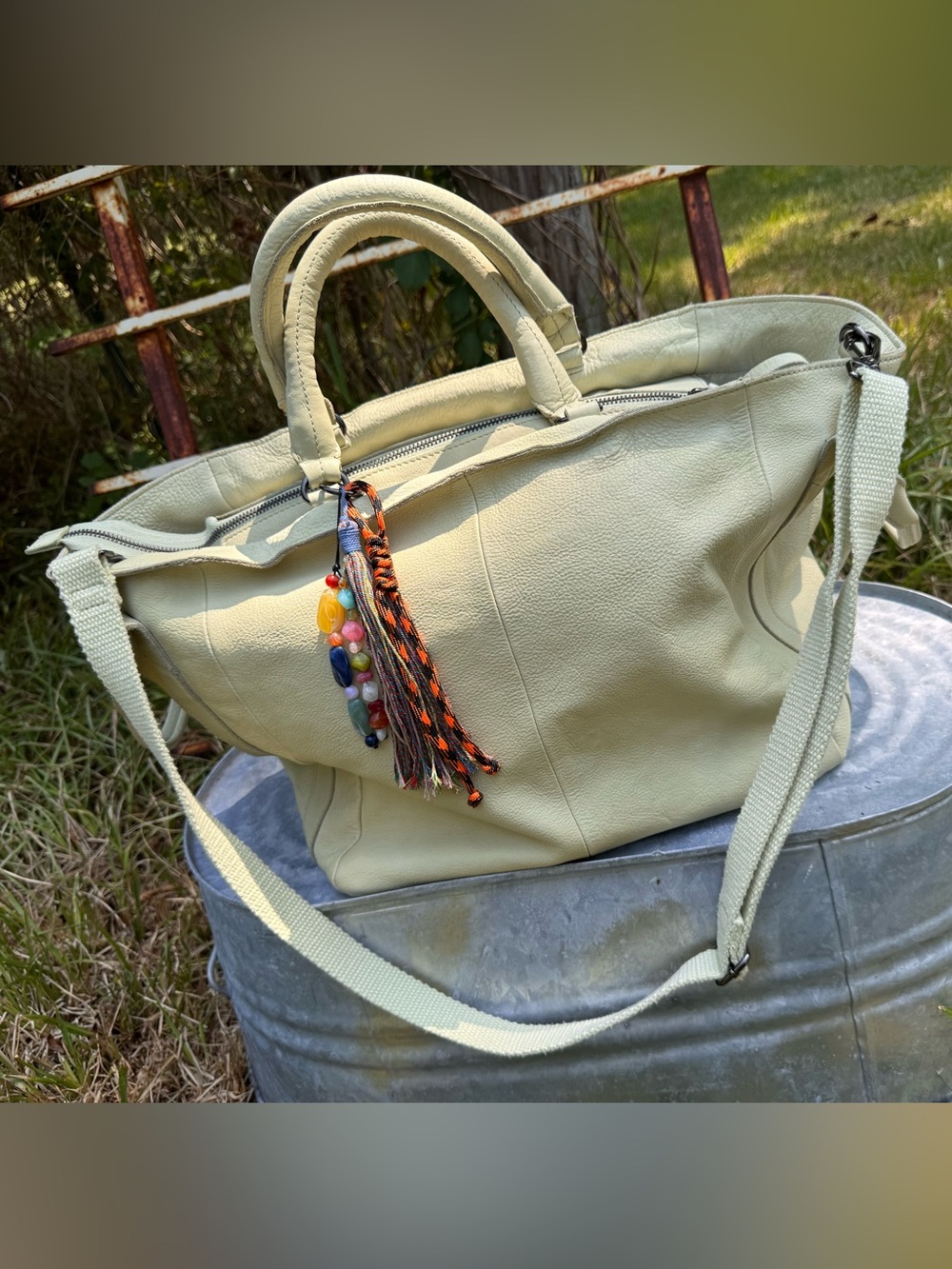 Free People Leslie Tote Leather Crossbody Shoulder Bag Rare Fava Bean